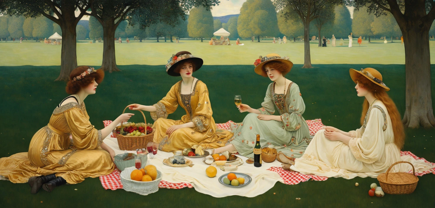 Dreamy Klimt Inspired Picnic Scene With Ornamental Detail