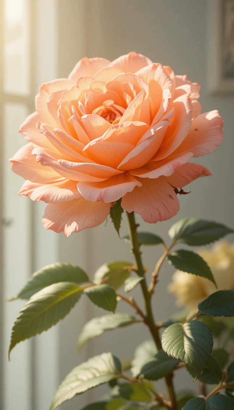Rosa color durazno en plena floración con pétalos de cristal estilo manga