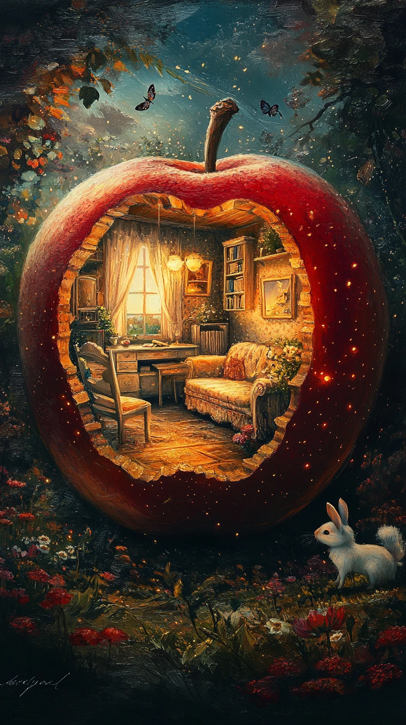 Detailreiche Fantasy-Malerei eines Apfelzimmer-Interieurs