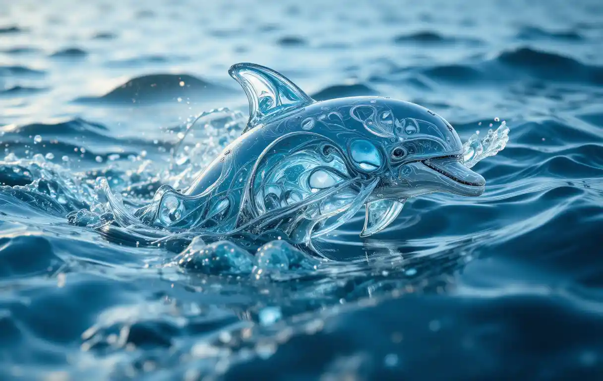 Delfino d’acqua cristallina formato da increspature fluide
