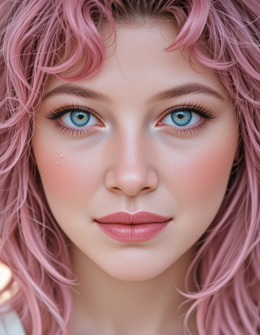 Close up portrait of girl with pastel pink hair