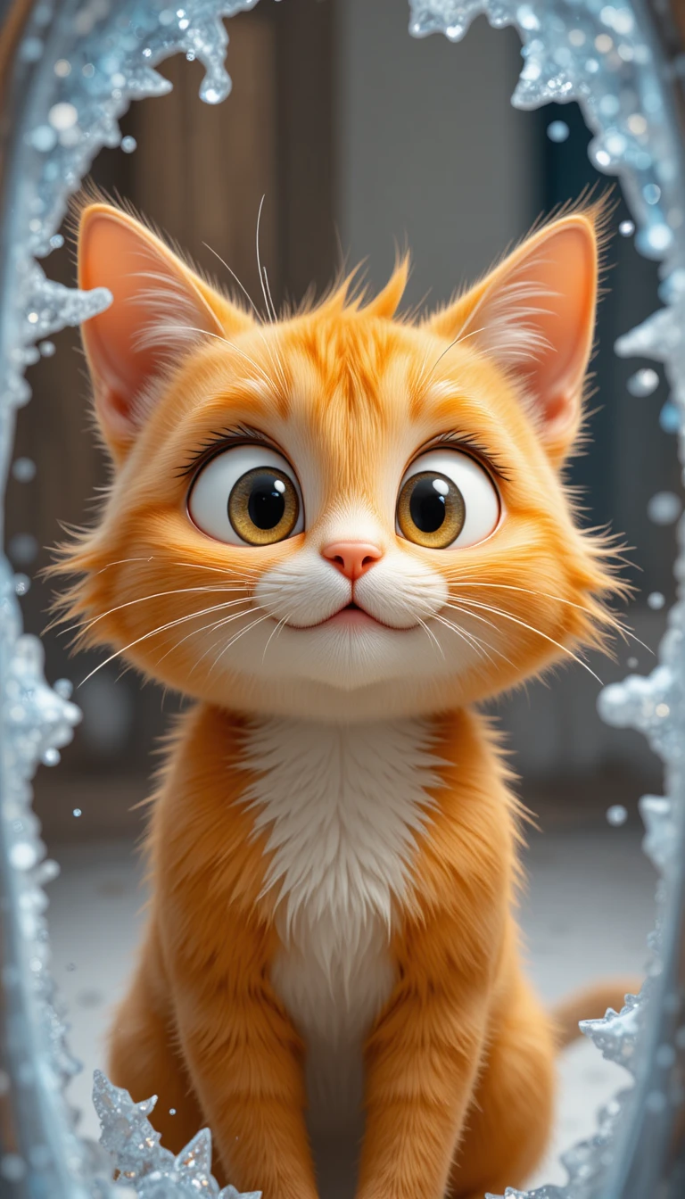 Adorable chat orange cartoon fixant son reflet dans le miroir