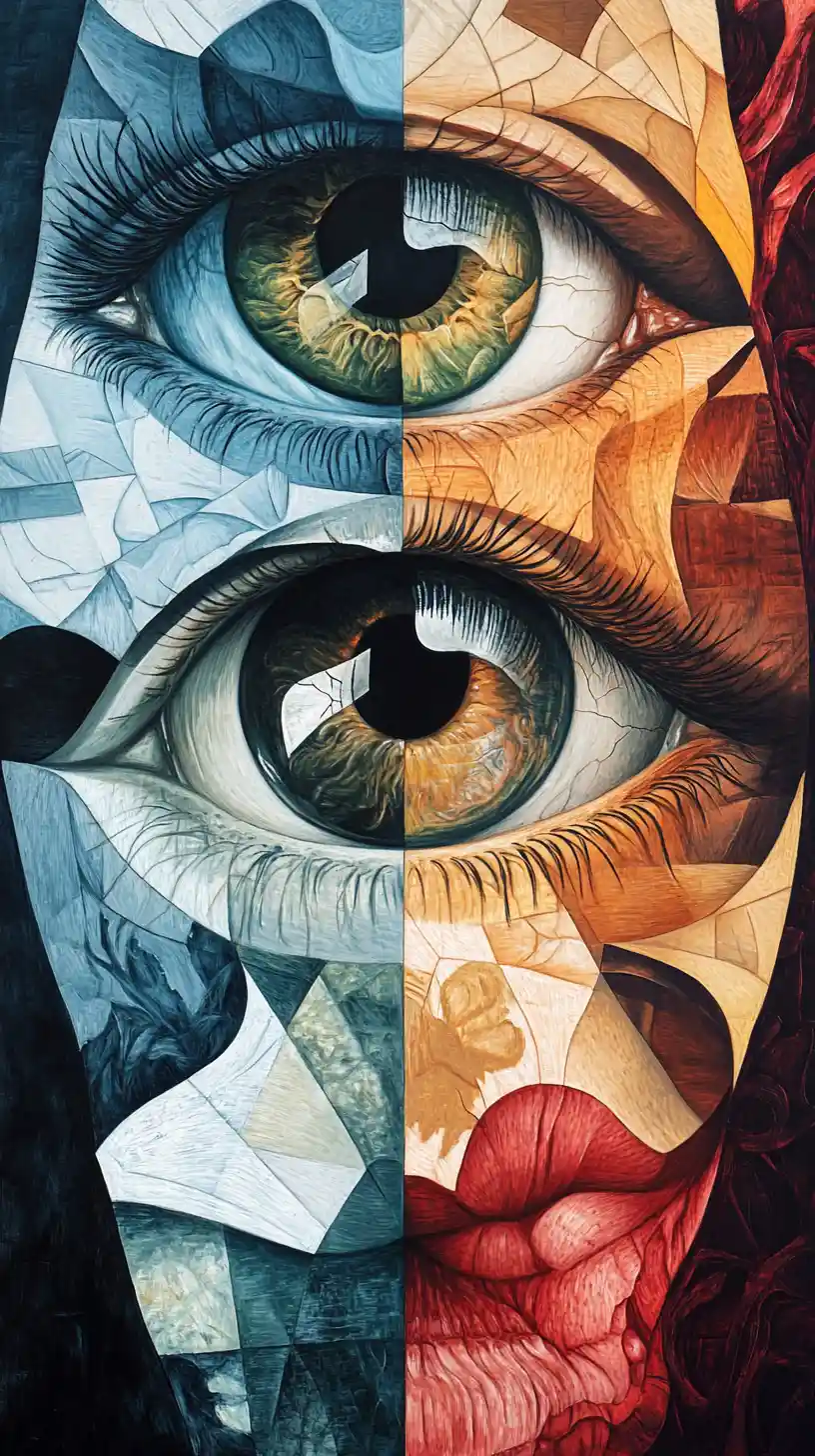 Human eye illustration divided into four distinct art styles