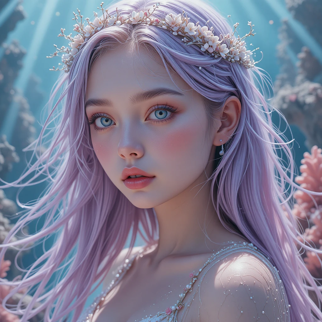 Dreamy fantasy girl with flowing pastel hair and crown