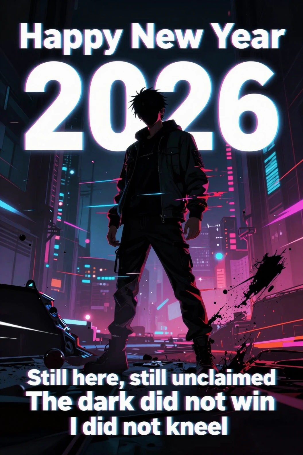 Defiant man standing against a dark rebellious poster background