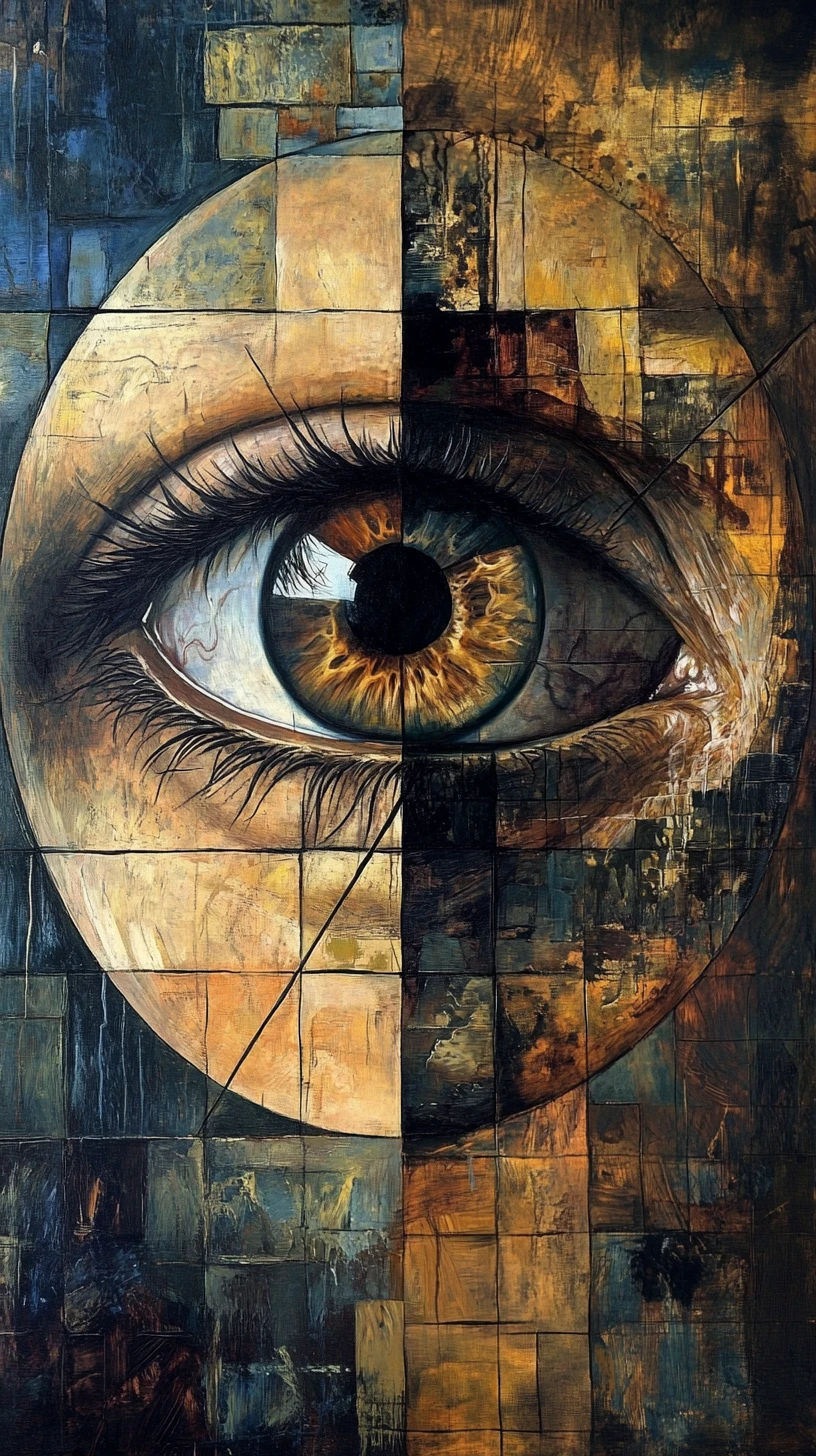 Illustration eines menschlichen Auges in vier Kunststile geteilt