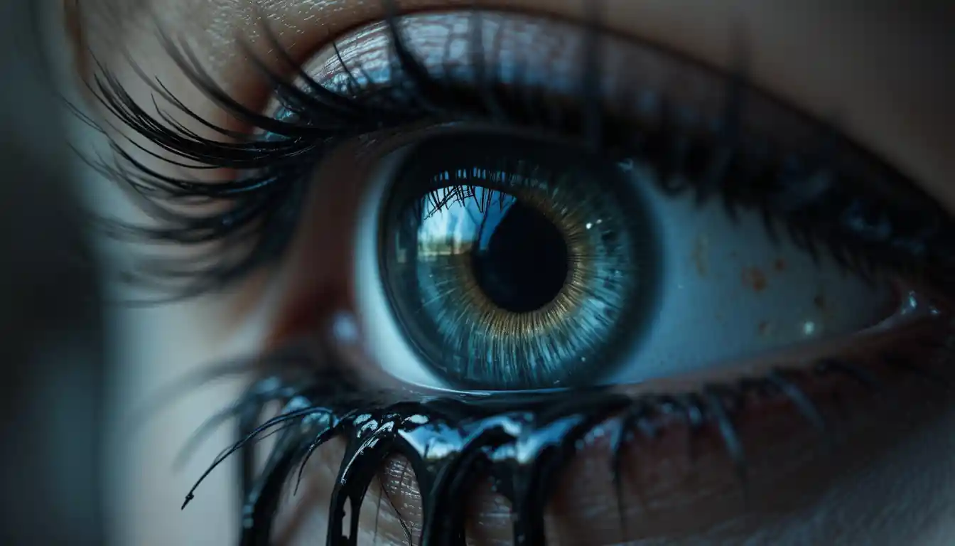 Primer plano macro surrealista de un ojo humano negro y líquido