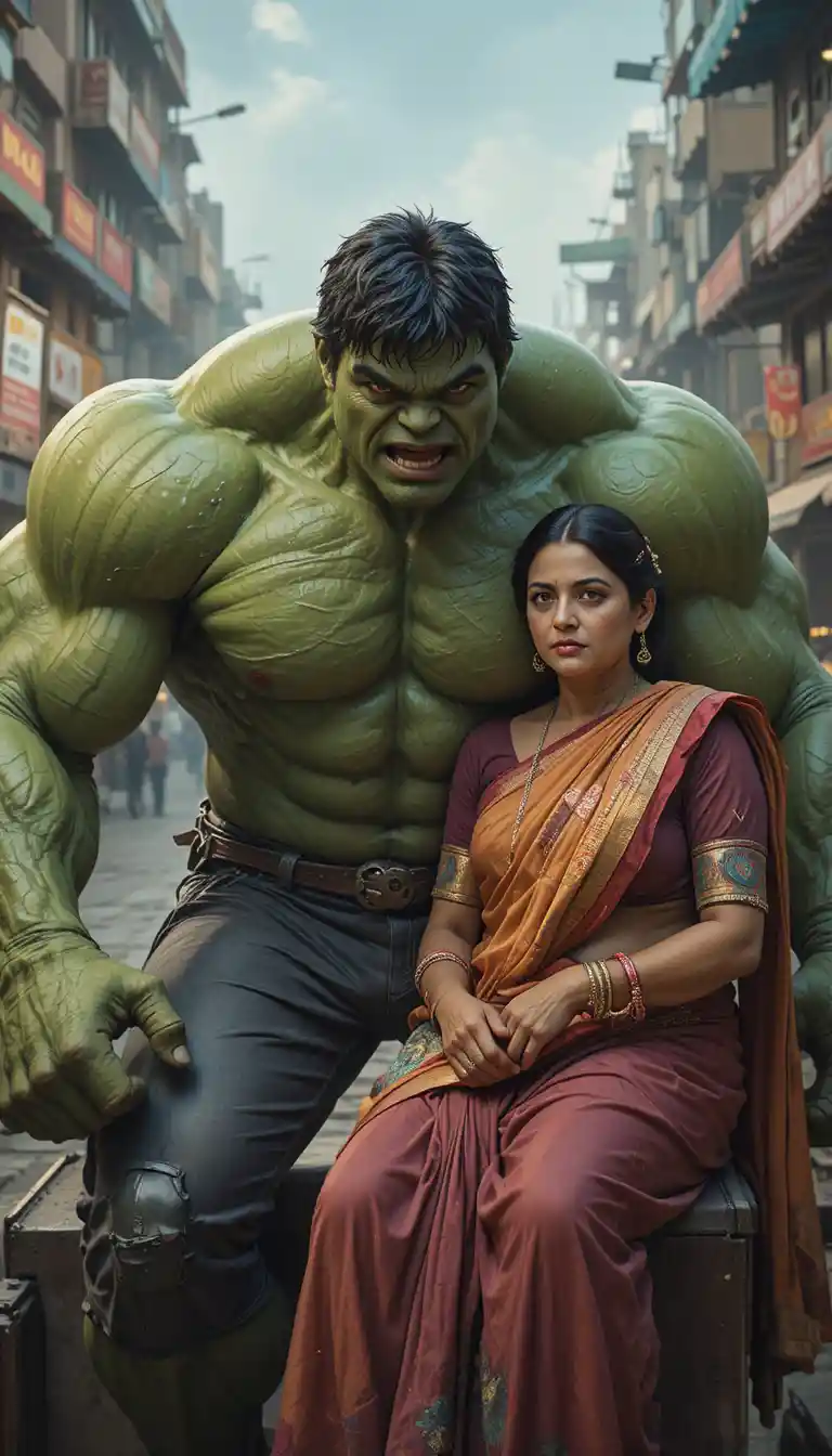 Super-herói Hulk descansando confortavelmente em sua casa