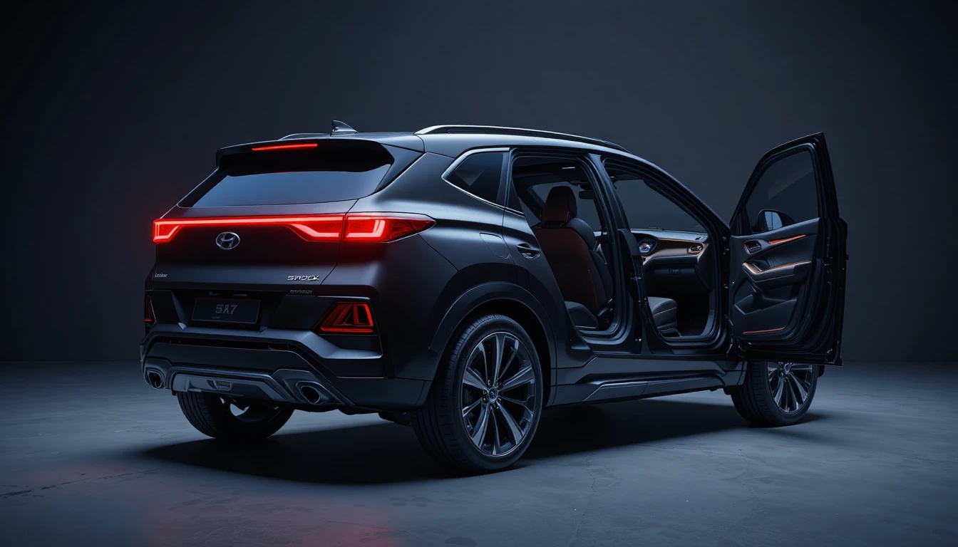 未來感霧面黑色 SUV 概念車，後車門開啟