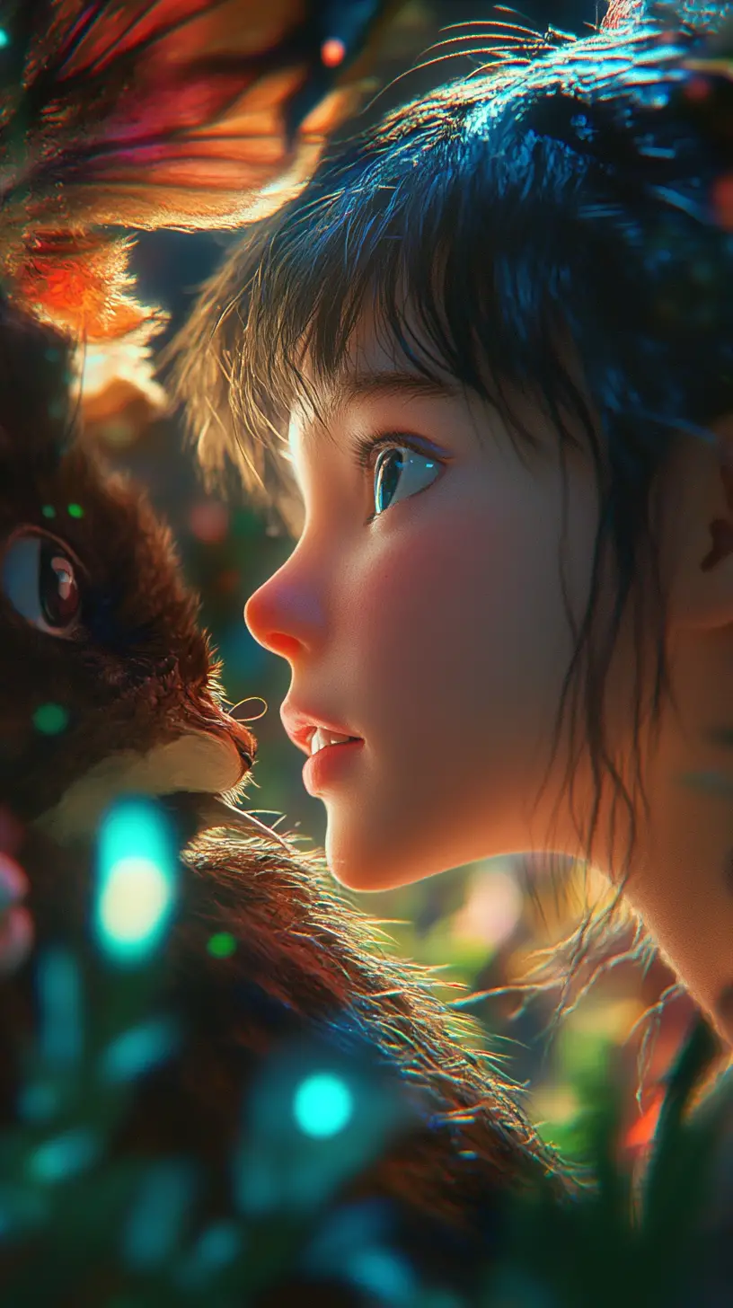 Colorful fantasy scene with friends under a big tree