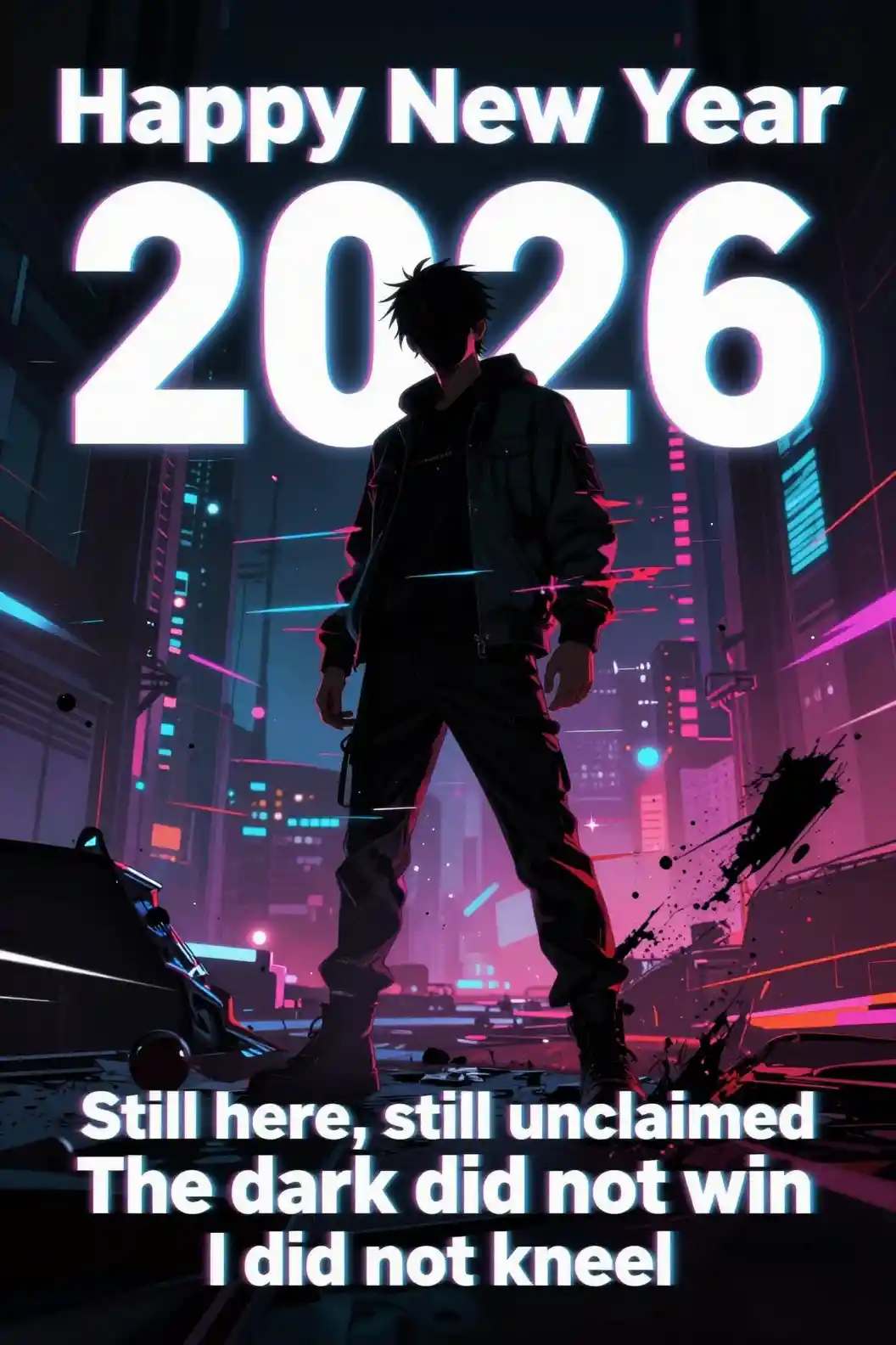 Defiant man standing against a dark rebellious poster background