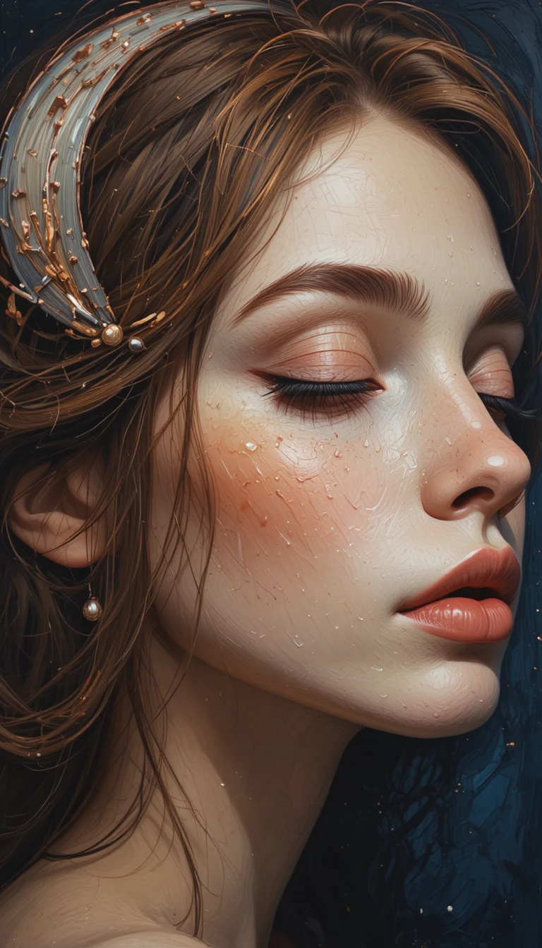 Portrait en impasto d’une belle femme dormant la nuit