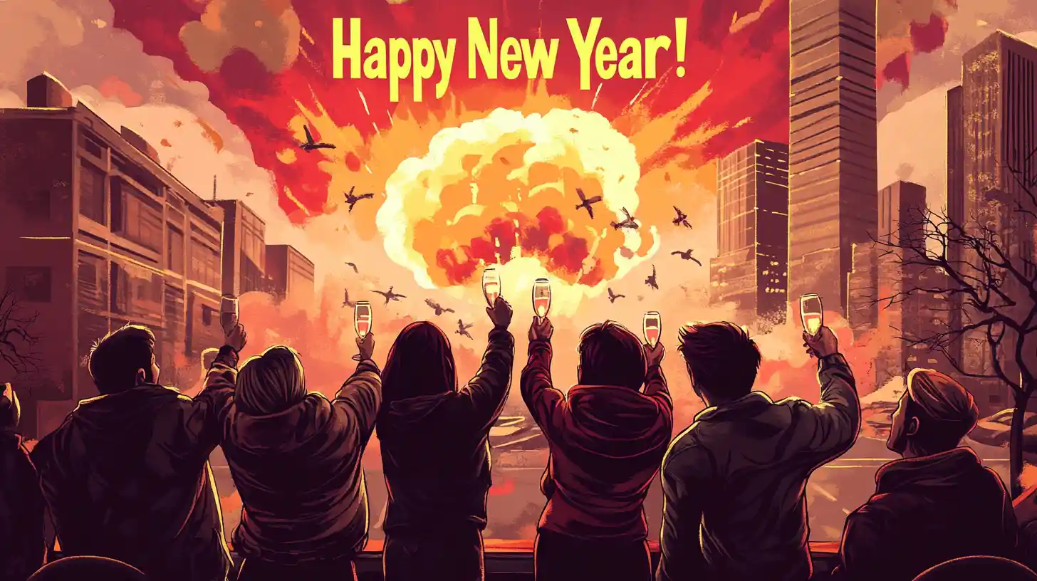 Friends Toast With Champagne As City Nuclear Blast Looms