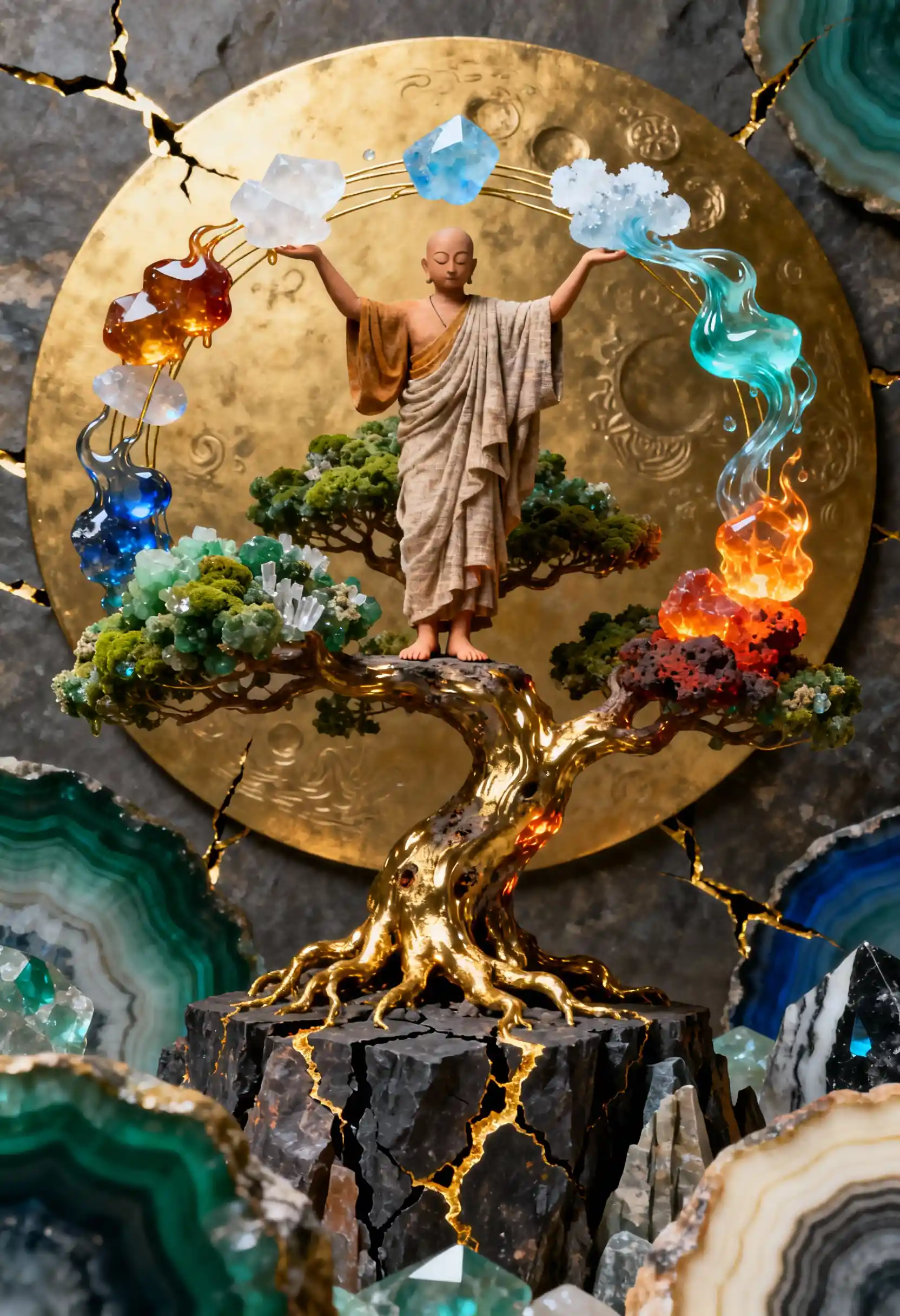 Monaco Bonsai Dorato con Arco di Gemma Elementale