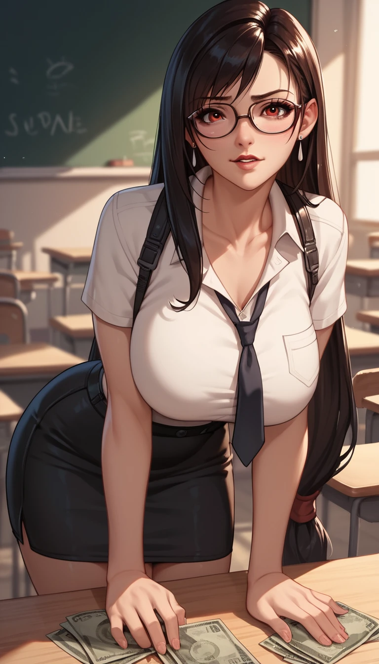 穿著短裙戴眼鏡的動漫女老師在學校