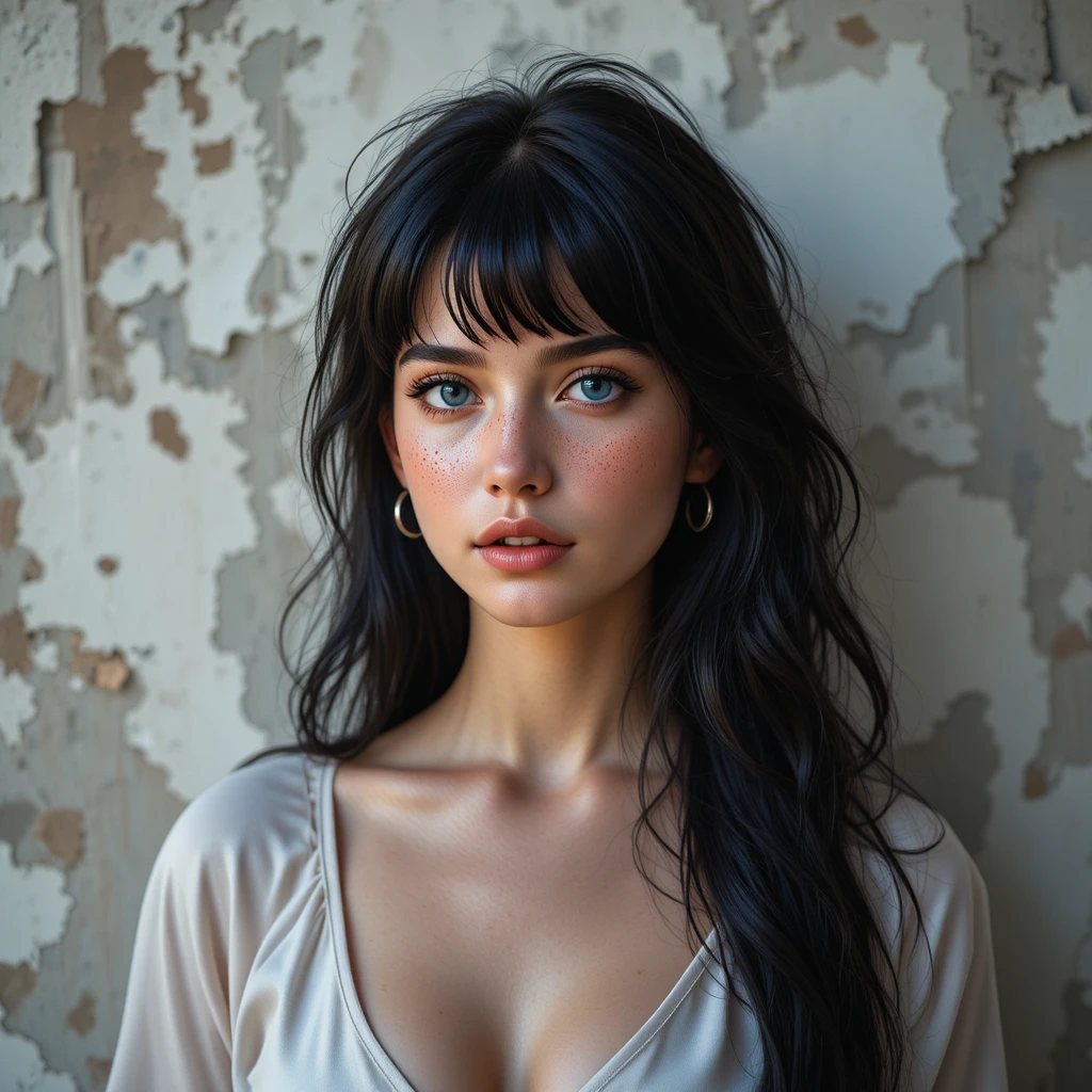 Young woman portrait with blue eyes and black hair