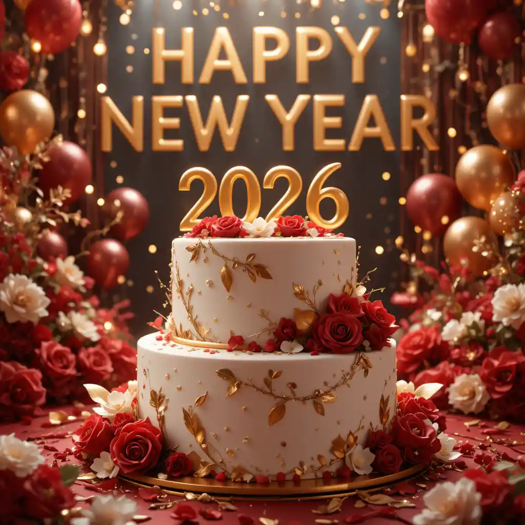 Luxuriöser Neujahrskuchen mit goldenem 2026-Topper
