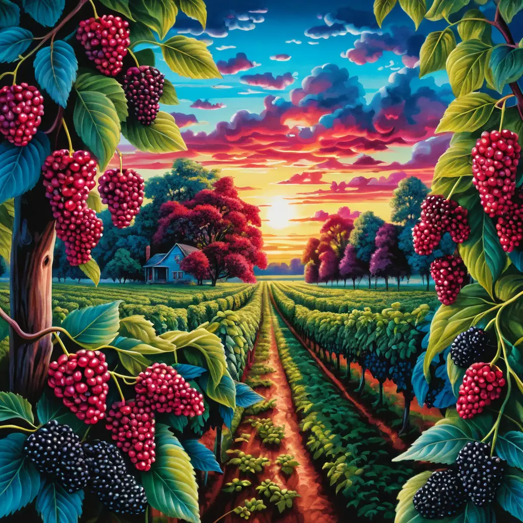 Surreal sunrise over a central elderberry plantation scene