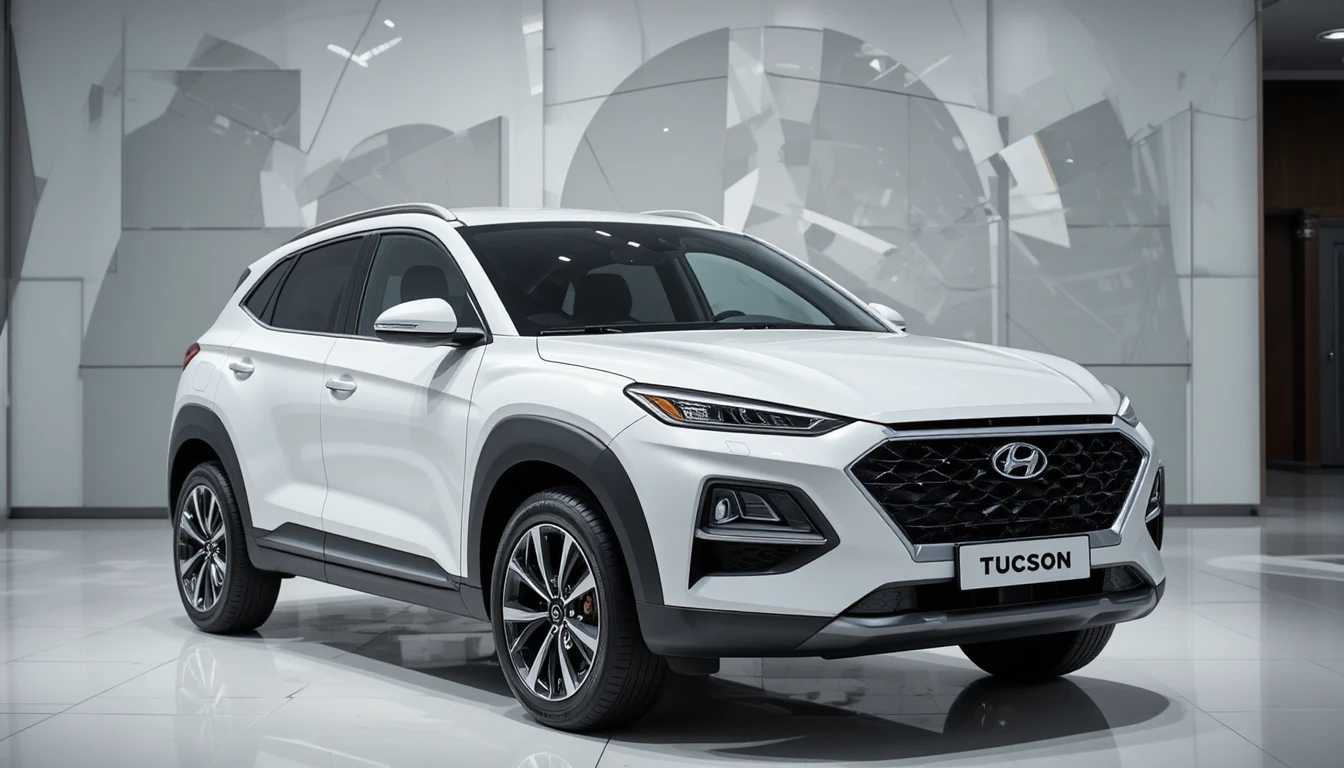 SUV Hyundai Tucson bianco in una moderna concessionaria