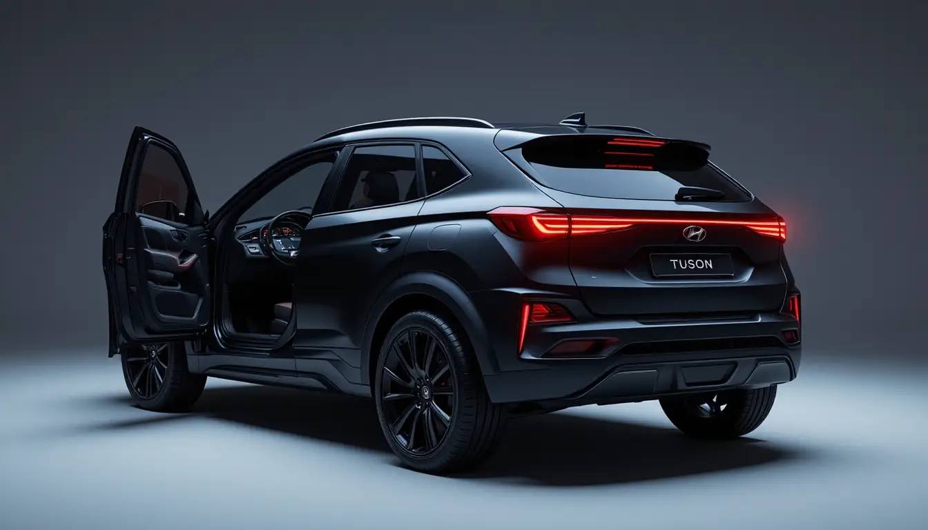 Futuristic matte black suv concept with open rear doors