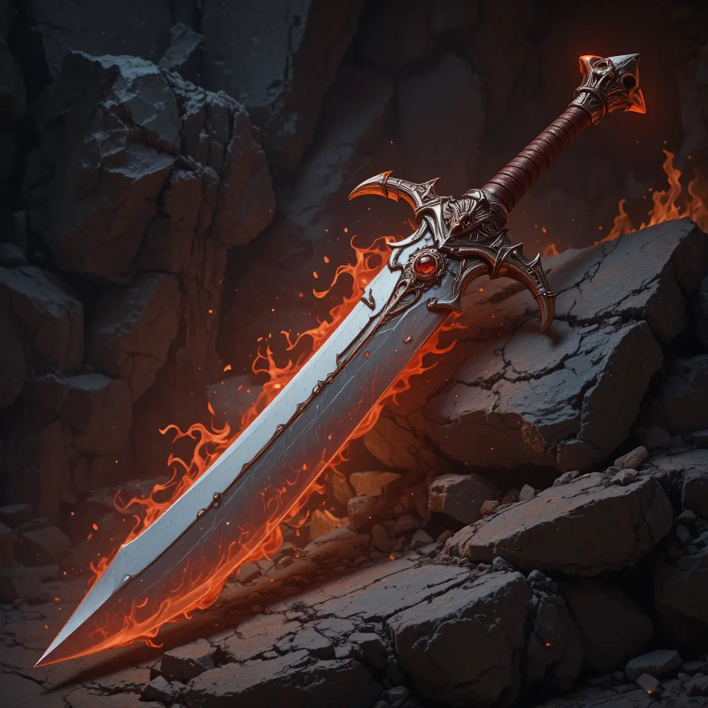 Legendary flaming longsword forged from a slain red dragon