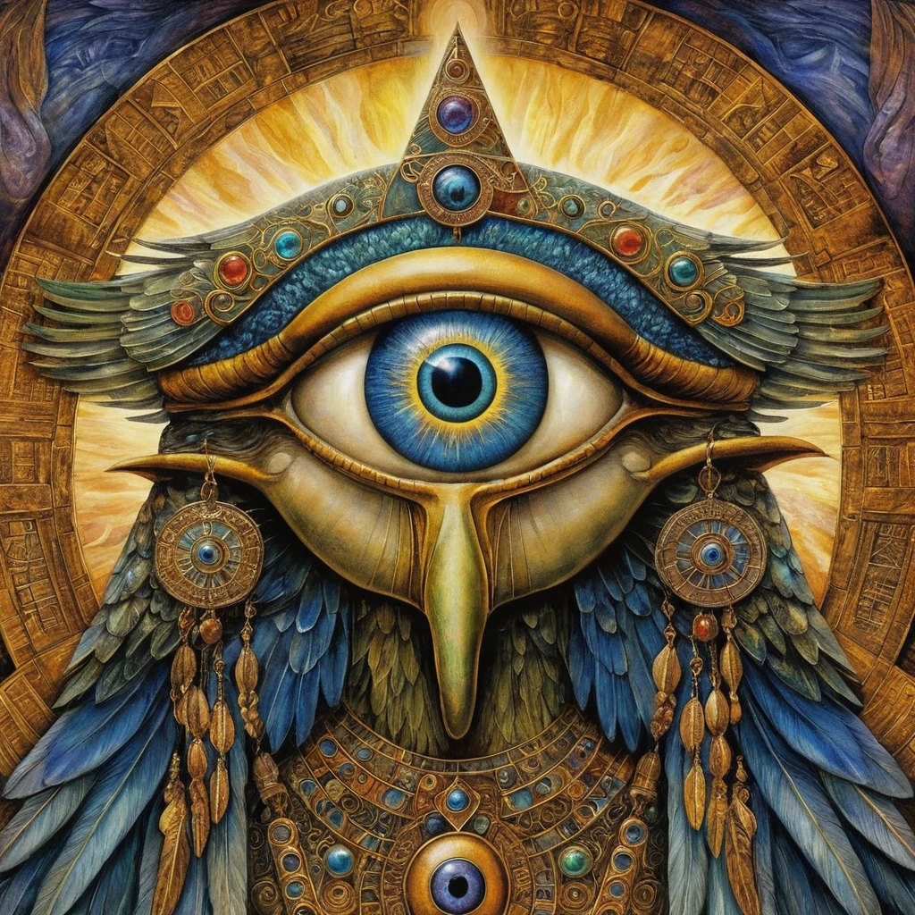 Mystisches allsehendes Auge in einem leuchtenden Fantasy-Reich