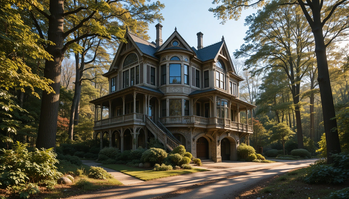 Casa Art Nouveau com varanda ao lado de uma estrada de terra tranquila