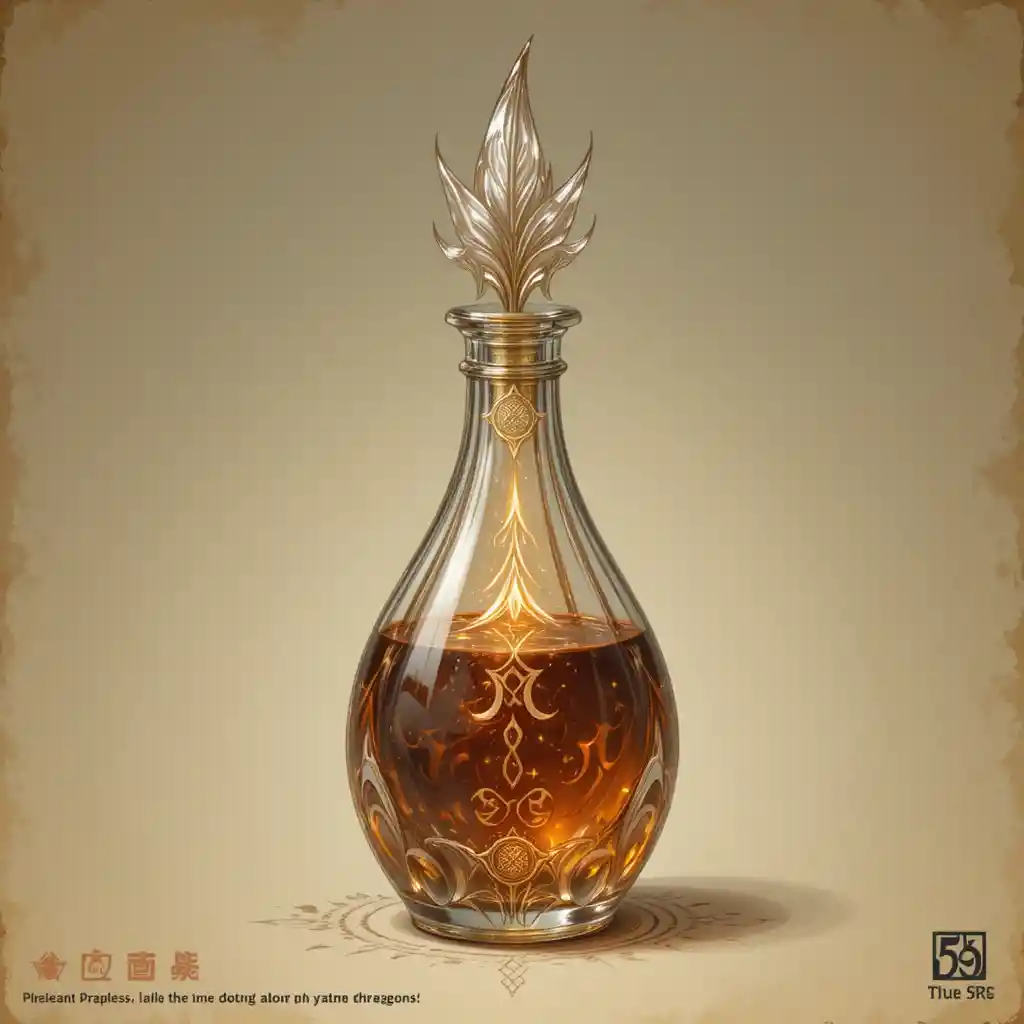 Fantasy potion bottle with glowing arcane feathered glass