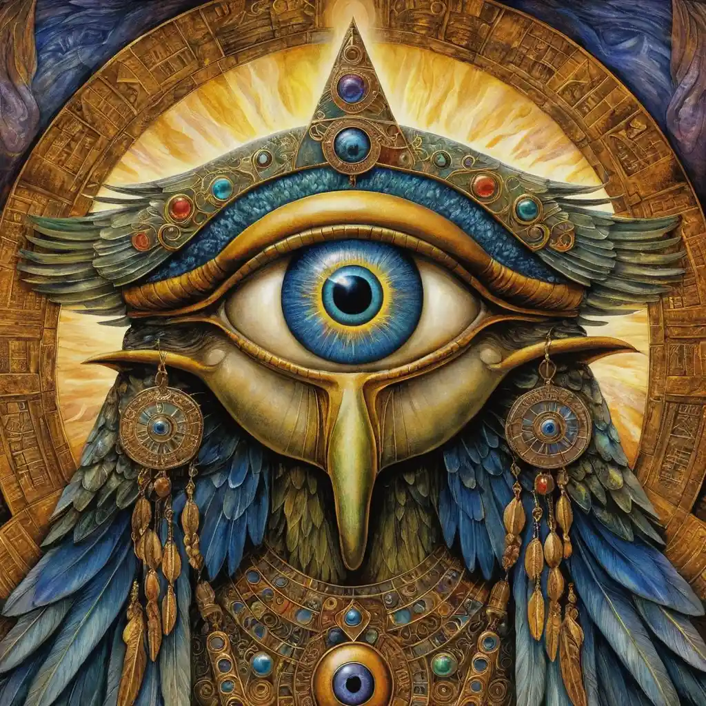 Mystical all seeing eye in a luminous fantasy realm
