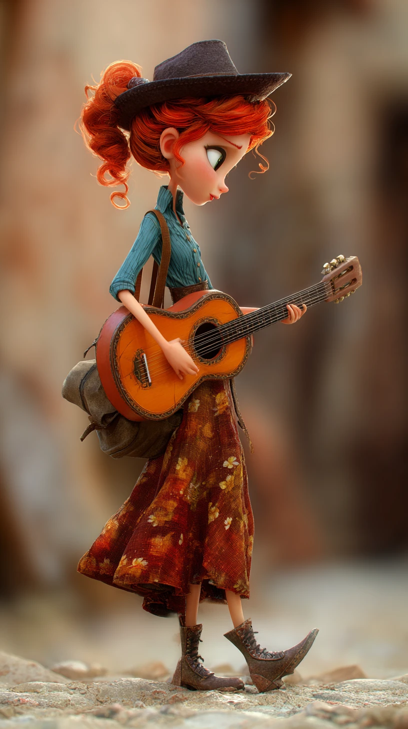 Free spirited girl traveling the world with her guitar