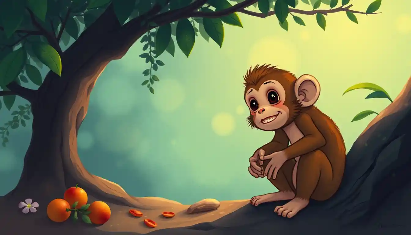 Hungry little monkey standing on a quiet village street