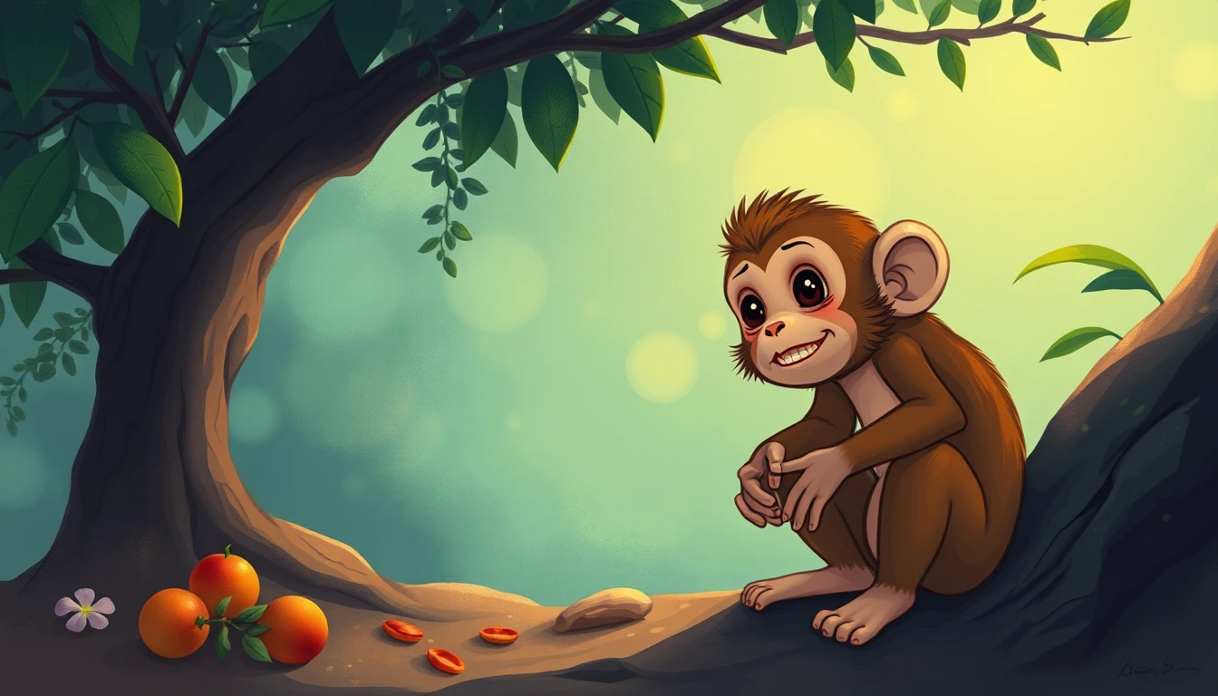 Hungry little monkey standing on a quiet village street
