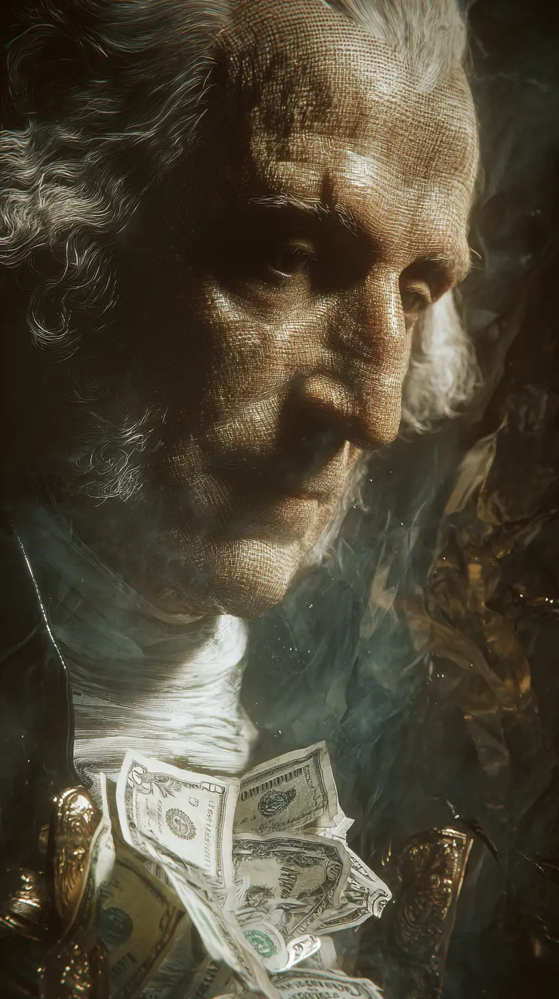 Cinematic close up of dollar bills and silver coins