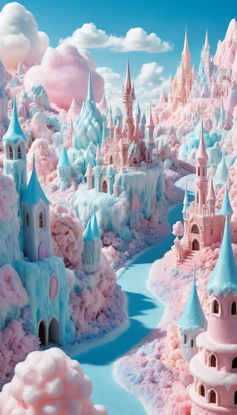 Whimsical Cotton Candy Landscape Under A Bright Blue Sky