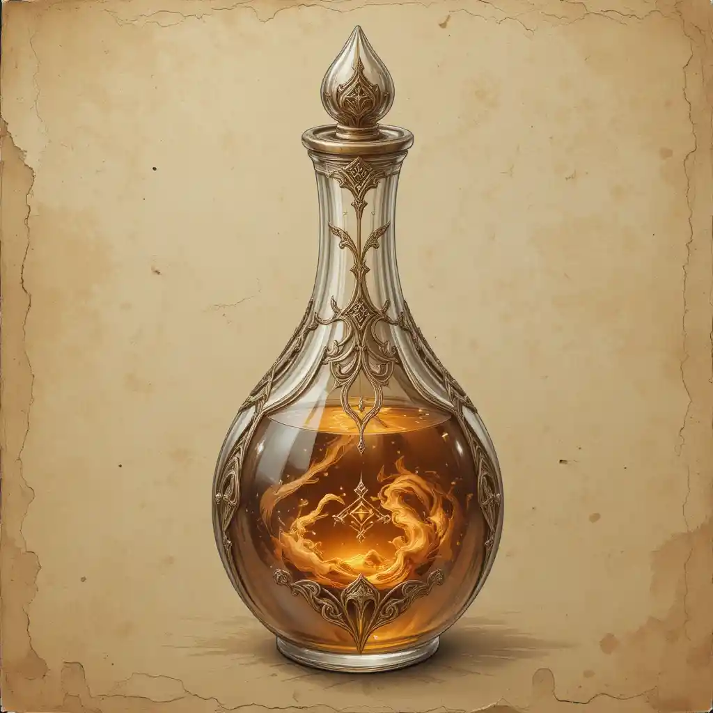 Fantasy-Trankflasche mit leuchtenden arkanen Federn