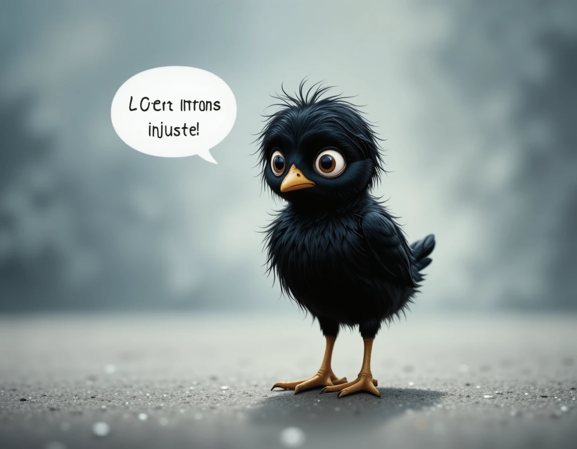 Sad little chick alone in a soft blurred background