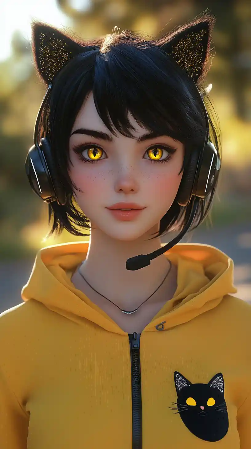 Anime girl with yellow eyes and futuristic headphones