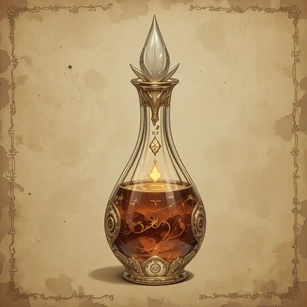 Fantasy potion bottle with glowing arcane feathers