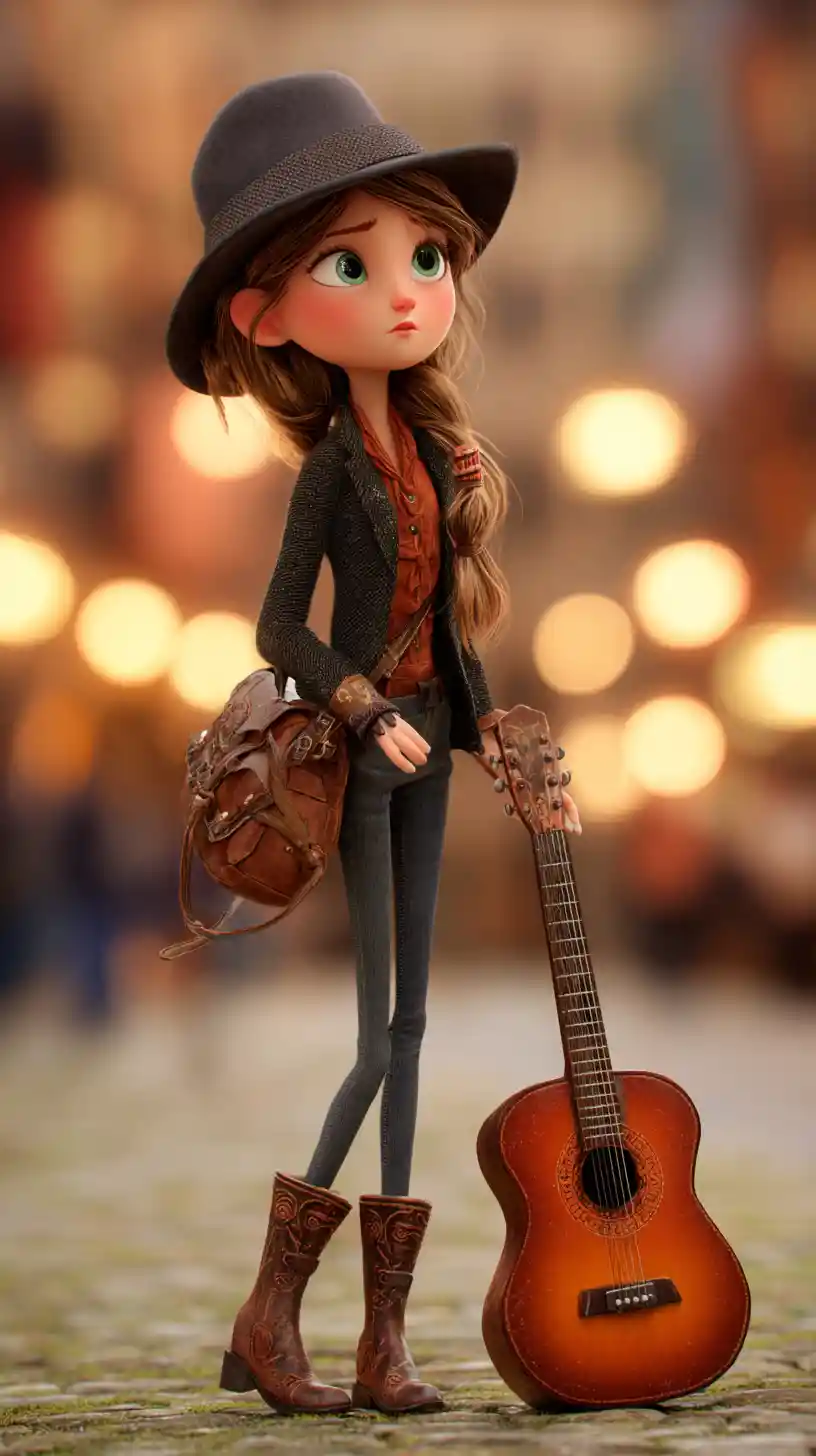 Free spirited girl traveling the world with her guitar