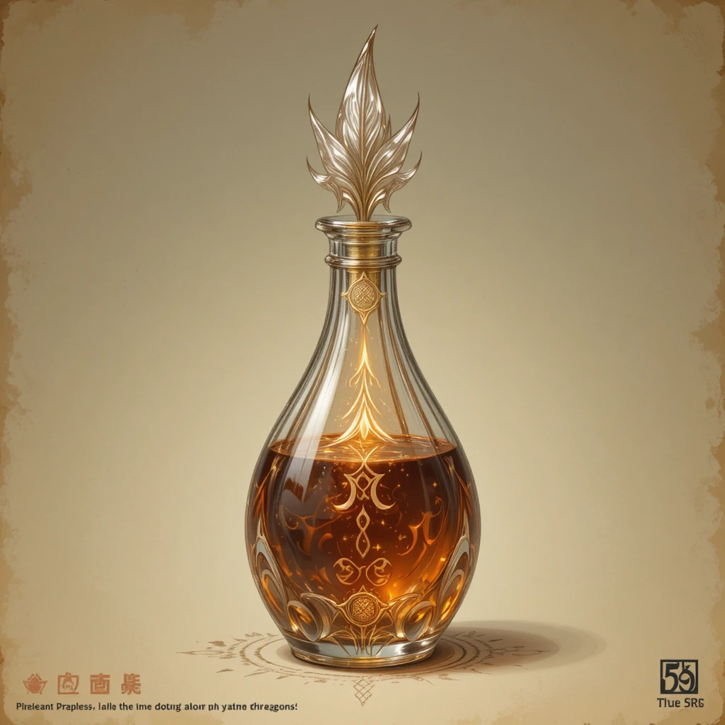 Fantasy potion bottle with glowing arcane feathered glass