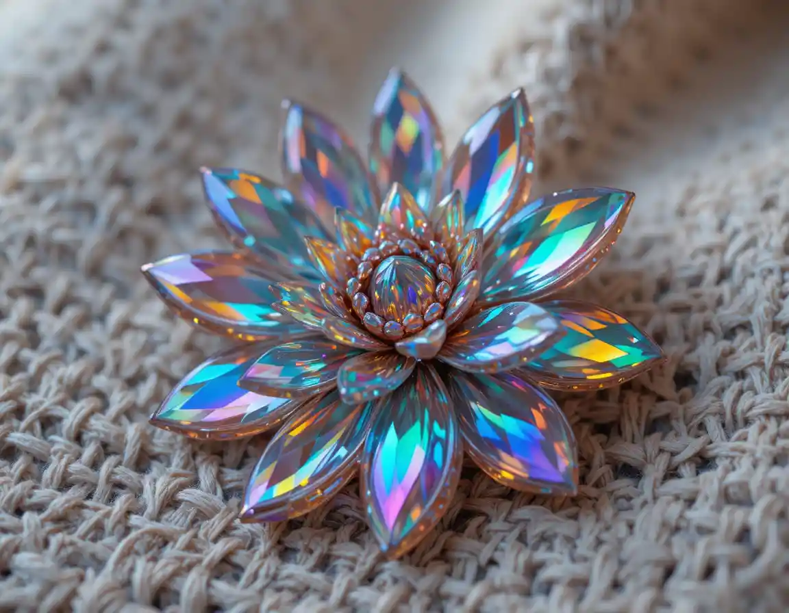 Broche de flor de cristal colorido em tecido texturizado