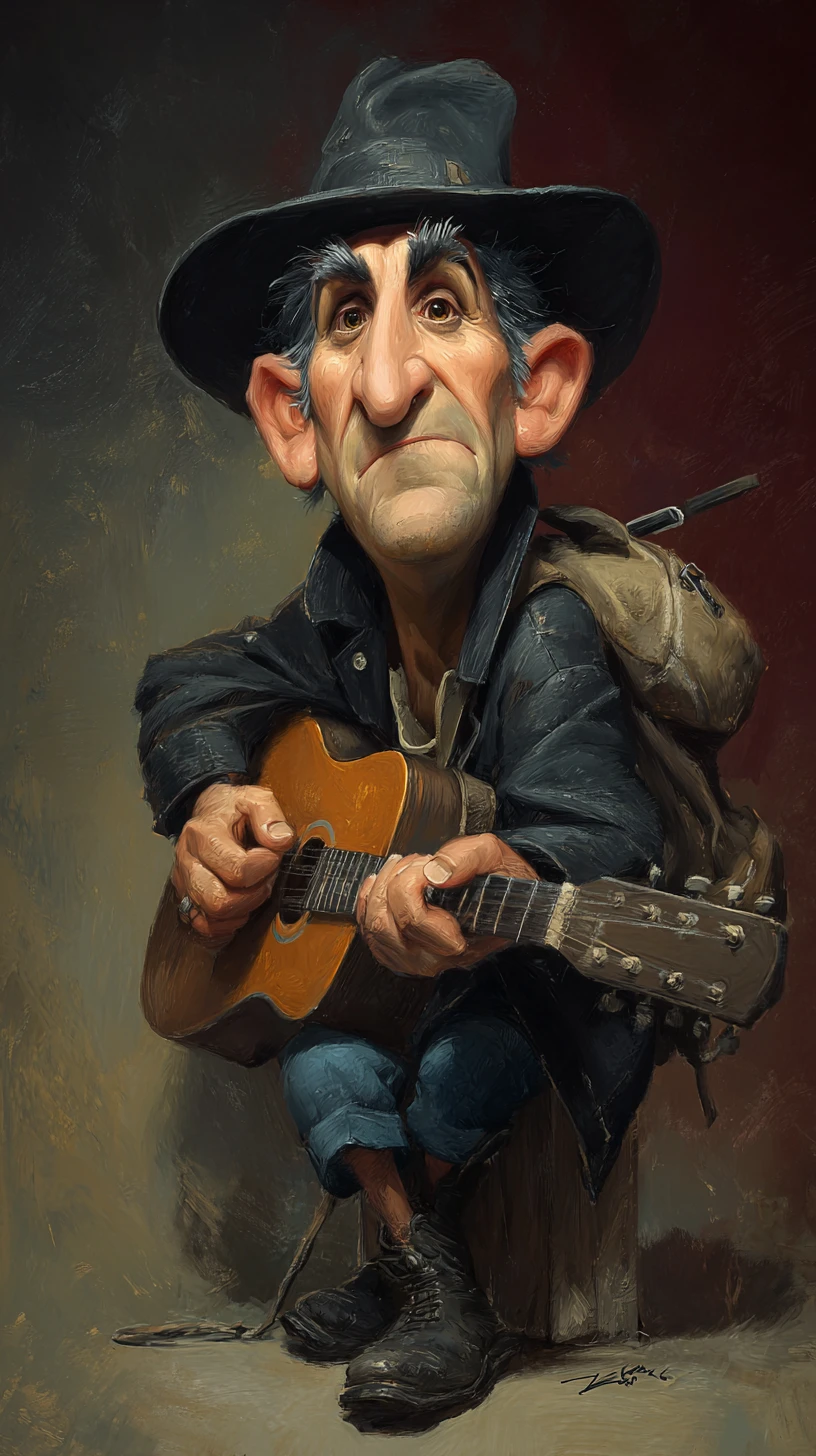 Viaggiatore che porta una chitarra in giro per il mondo