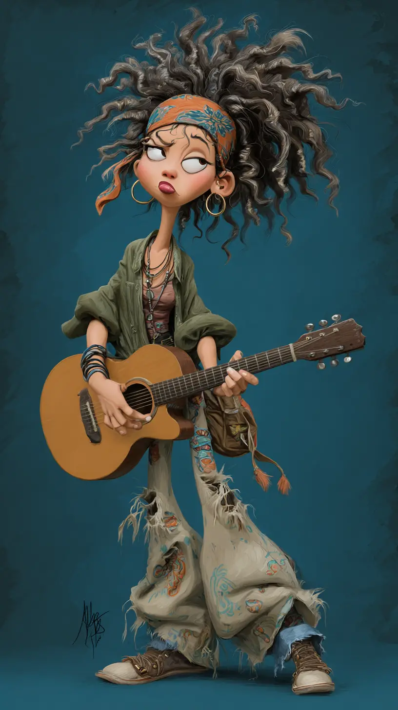 Chica de espíritu libre viajando por el mundo con su guitarra