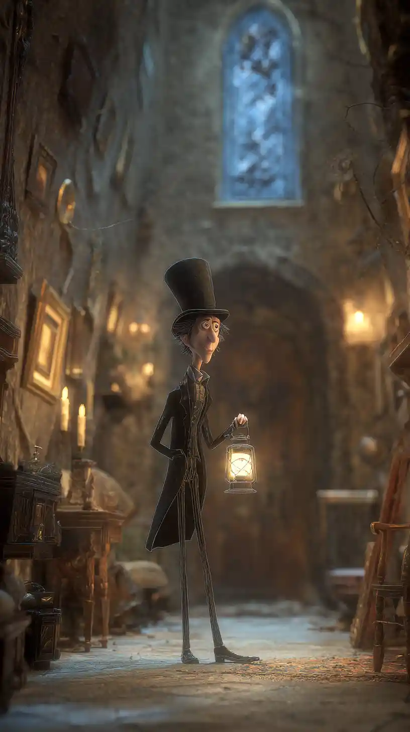 Ghostly Victorian Gentleman With Lantern In Old Mansion