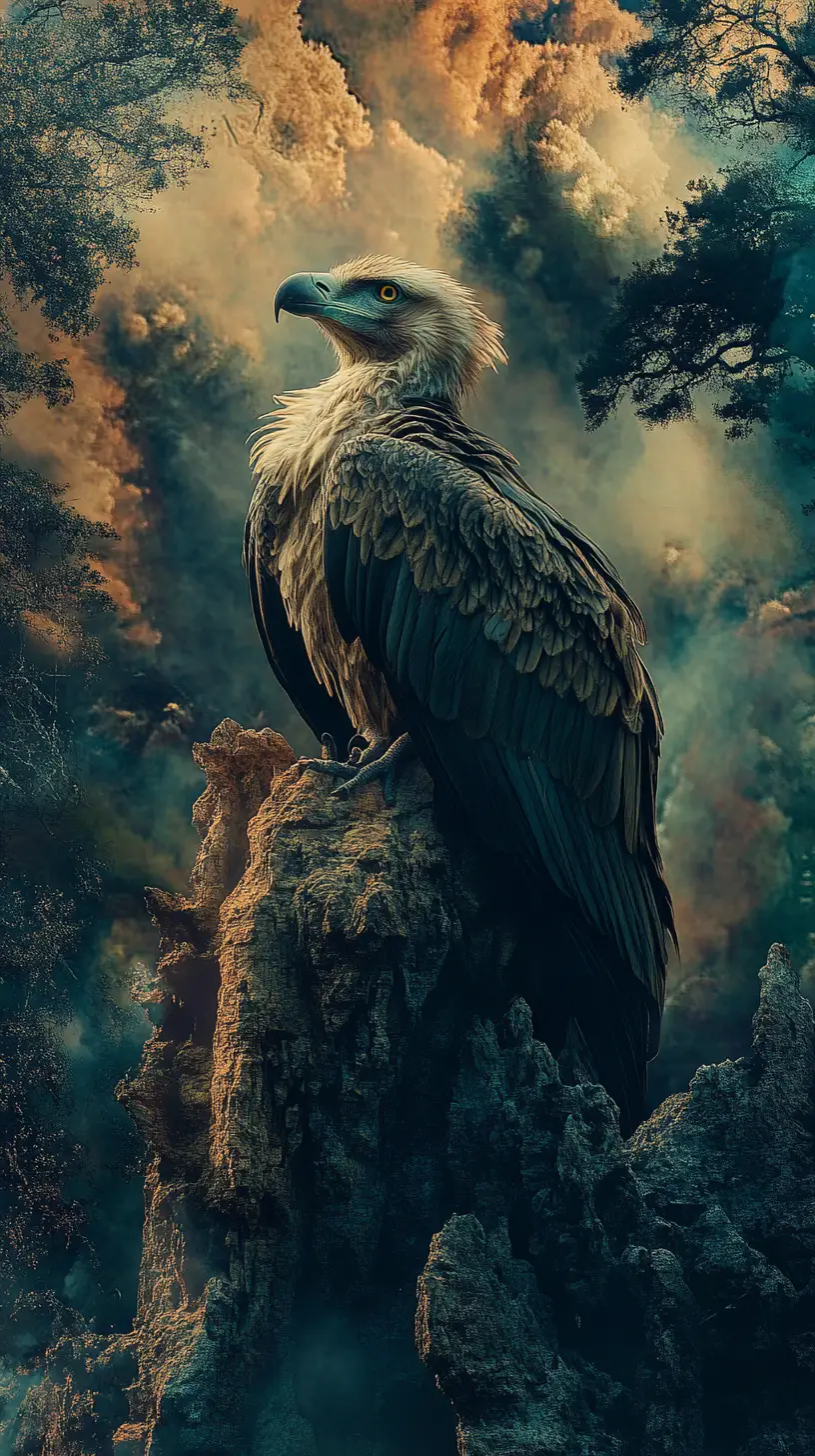 Surreal illusion of a vulture in multiple layered images