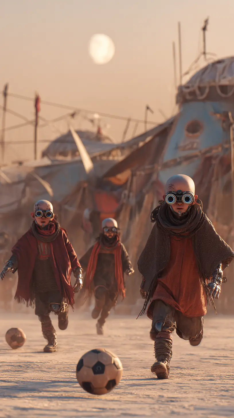 Children Playing Ball Together In A Vast Desert