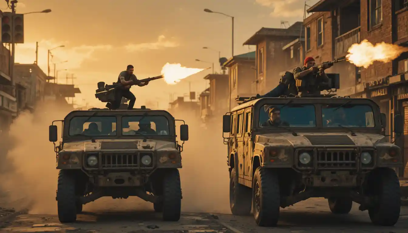Armed convoy opens fire on a crumbling african city street