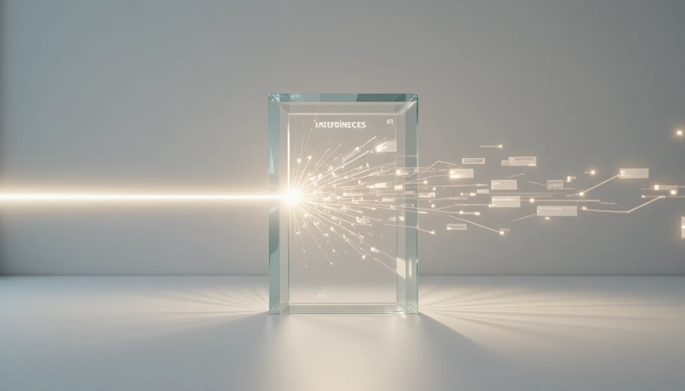 Prisme en verre minimaliste organisant un flux de données