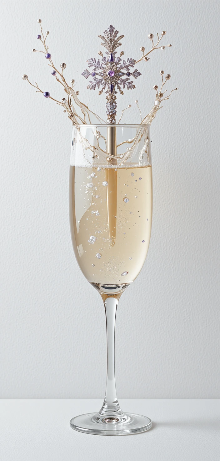 Splash di champagne cristallino che vortica in una forma di calice elegante