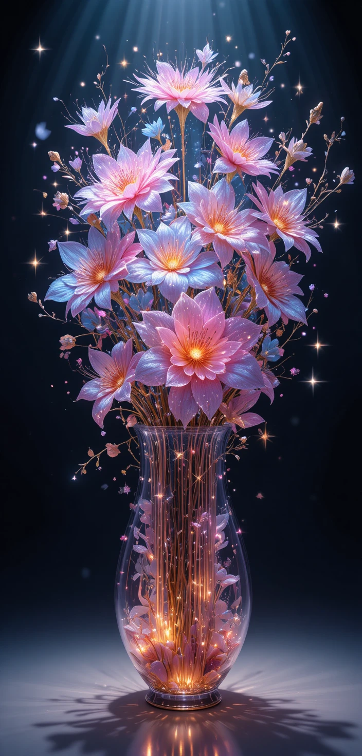 從優雅花瓶綻放而上的發光分形花束
